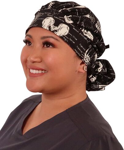 قبعة عمل سباركلنج إيرث منتفخة للتقشير الجراحي على شكل ذيل حصان مع عصابة رأس مدمجة - قطن 100% - صنع في الولايات المتحدة الأمريكية in Kuwait