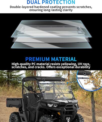 3-IN-1 Flip Up Windshield for Can Am Defender & Defender Max 2016-2026, Scratch Resistant Hard Coated 1/5" Poly Folding Front Full Flip Windscreen Window Can Full Open,Vented,Closed in Saudi Arabia