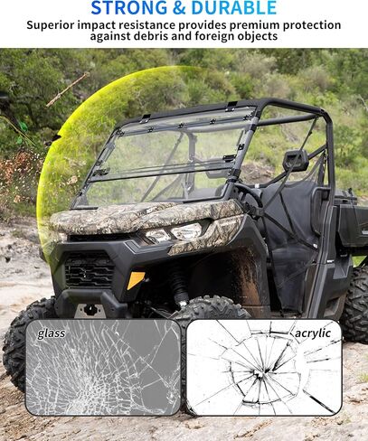 3-IN-1 Flip Up Windshield for Can Am Defender & Defender Max 2016-2026, Scratch Resistant Hard Coated 1/5" Poly Folding Front Full Flip Windscreen Window Can Full Open,Vented,Closed in Saudi Arabia