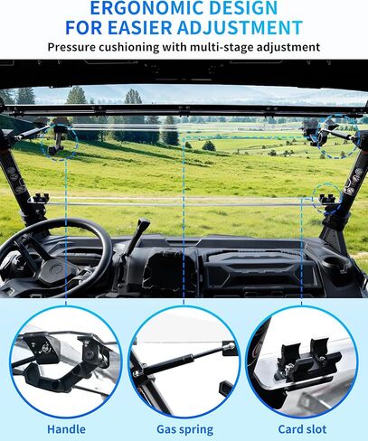 3-IN-1 Flip Up Windshield for Can Am Defender & Defender Max 2016-2026, Scratch Resistant Hard Coated 1/5" Poly Folding Front Full Flip Windscreen Window Can Full Open,Vented,Closed in Saudi Arabia