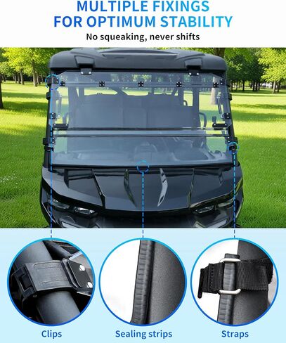 3-IN-1 Flip Up Windshield for Can Am Defender & Defender Max 2016-2026, Scratch Resistant Hard Coated 1/5" Poly Folding Front Full Flip Windscreen Window Can Full Open,Vented,Closed in Saudi Arabia