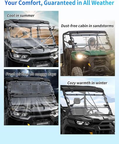 3-IN-1 Flip Up Windshield for Can Am Defender & Defender Max 2016-2026, Scratch Resistant Hard Coated 1/5" Poly Folding Front Full Flip Windscreen Window Can Full Open,Vented,Closed in Saudi Arabia