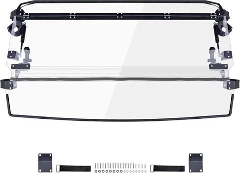 3-IN-1 Flip Up Windshield for Can Am Defender & Defender Max 2016-2026, Scratch Resistant Hard Coated 1/5" Poly Folding Front Full Flip Windscreen Window Can Full Open,Vented,Closed in Saudi Arabia