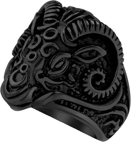 Ram Head Skull Ring, 25mm Gothic Stainless Steel Band in Silver Gold Black, Bold Animal Theme Jewelry, Size 7-12 in Saudi Arabia