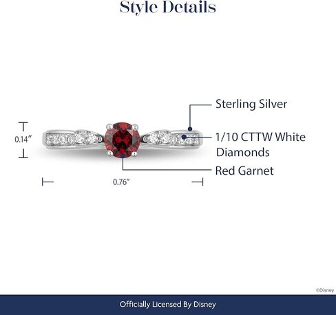 Jewelili مسحور ديزني غرامة مجوهرات فضة 1/10 Cttw الماس و 4 مللي متر جولة العقيق سنو وايت خاتم الموضة in Saudi Arabia