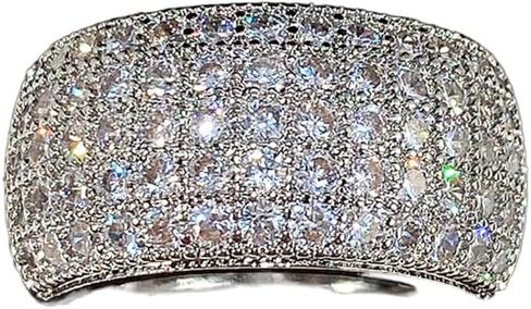 925 Silver Fashion Exquisite White Gold Ring Super Shimmer Drill Super Atmospheric Half Circle Zircon Women's Ring Zircon Ring Women's Jewelry Found Earrings (US Code 10) in Saudi Arabia