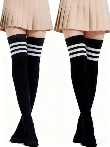 2Pairs Thigh High Socks Over Knee High Socks for Women Daily Sports Cosplay ﻿ in Saudi Arabia
