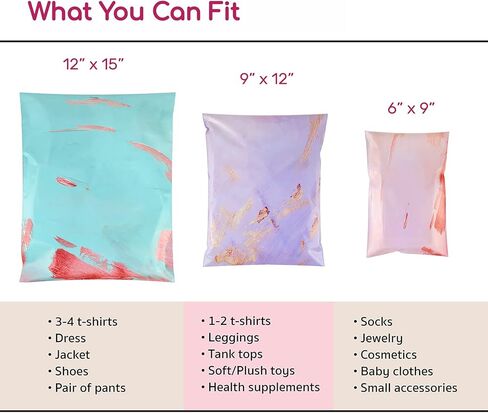 Eco Friendly Sustainable Poly Mailers, Multiple Sizes Variety 75 Pack (25 Each: 6x9, 9x12, 12x15) Different Assorted Sized Shipping Bags, Trendy Chic Boutique Envelopes (Acrylic Paint) in Saudi Arabia