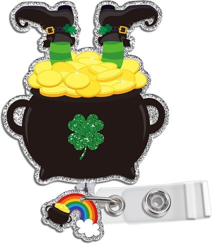 ST Patricks Day Badge Reel, Funny Green Shamrock ID Badge Holder with Retractable Clip, Glitter Holiday Badges Buddy for Nurse Doctor Students Teacher Office Workers Gift in Saudi Arabia