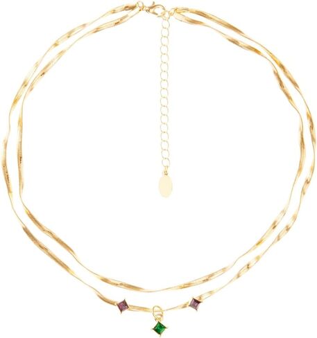 8 أسباب أخرى لقلادة سلسلة الأفعى المزدوجة الشريرة إلفابا | قلادة قلادة كريستال متعددة الألوان | قلادة مجوهرات من النحاس المطلي بالذهب عيار 14 قيراط قابلة للتعديل للنساء in Kuwait