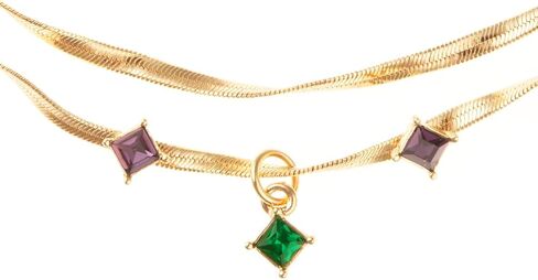 8 أسباب أخرى لقلادة سلسلة الأفعى المزدوجة الشريرة إلفابا | قلادة قلادة كريستال متعددة الألوان | قلادة مجوهرات من النحاس المطلي بالذهب عيار 14 قيراط قابلة للتعديل للنساء in Kuwait