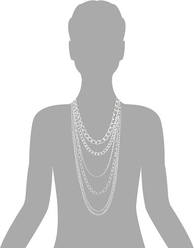 COOLSTEELANDBEYOND Silver Color Statement Necklace Waterfall Multi-Strand Curb Link Rolo Chains, Punk Rock Cool in Saudi Arabia