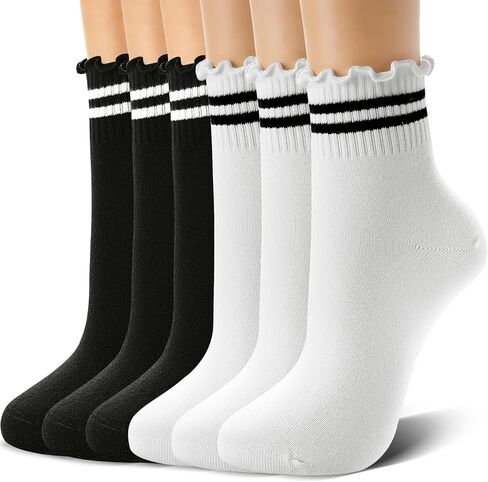 6 أزواج من الجوارب النسائية المكشكشة اللطيفة جورب الكاحل من القطن بحافة الخس in Kuwait