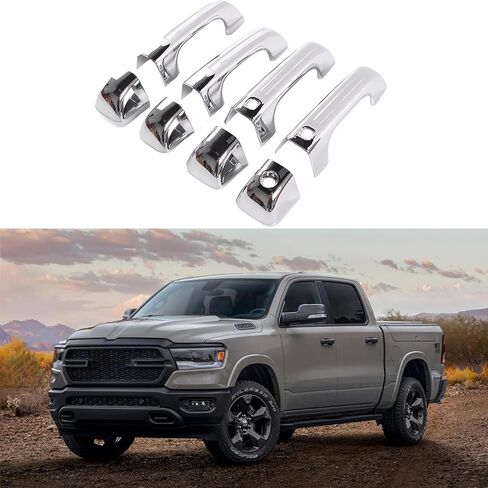 AUCERAMIC Chrome Door Handle Covers Compatible with 2019-2024 Ram 1500 with Front Smart Keyholes Cutout Exterior Door Handle Covers Caps in Saudi Arabia
