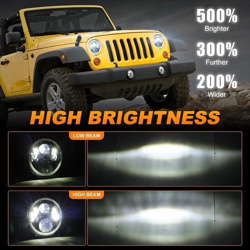 مصابيح أمامية LED مقاس 7 بوصات مع وضع الموسيقى RGB Halo Angel Eyes باللون الأبيض H6024 مصابيح أمامية مستديرة متوافقة مع جيب رانجلر JK TJ LJ CJ مازدا مياتا تشيفي هامر فورد in Kuwait