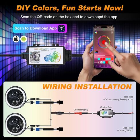 مصابيح أمامية LED مقاس 7 بوصات مع وضع الموسيقى RGB Halo Angel Eyes باللون الأبيض H6024 مصابيح أمامية مستديرة متوافقة مع جيب رانجلر JK TJ LJ CJ مازدا مياتا تشيفي هامر فورد in Kuwait