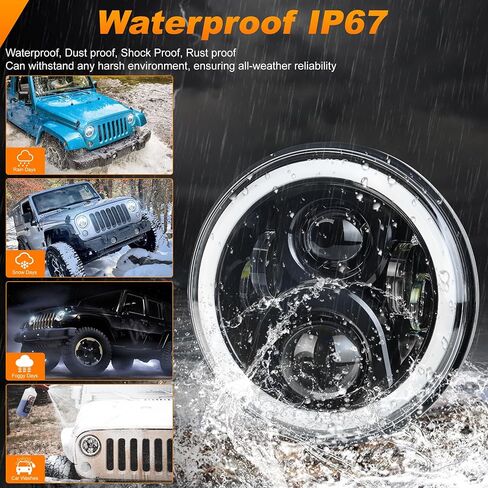 مصابيح أمامية LED مقاس 7 بوصات مع وضع الموسيقى RGB Halo Angel Eyes باللون الأبيض H6024 مصابيح أمامية مستديرة متوافقة مع جيب رانجلر JK TJ LJ CJ مازدا مياتا تشيفي هامر فورد in Kuwait