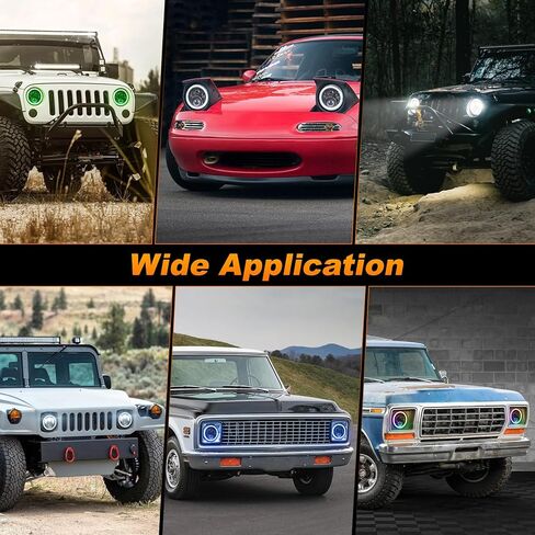 مصابيح أمامية LED مقاس 7 بوصات مع وضع الموسيقى RGB Halo Angel Eyes باللون الأبيض H6024 مصابيح أمامية مستديرة متوافقة مع جيب رانجلر JK TJ LJ CJ مازدا مياتا تشيفي هامر فورد in Kuwait