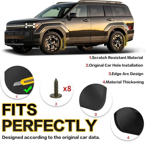PSLER Fit for Santa Fe 2024 2025 Mud Flaps Set of 4PCS Mud Guard Kit Splash Guards Mudguards Mudflaps with Hardware Kits Accessory Front and Rear for 2024 2025 Santa Fe Accessories in Saudi Arabia