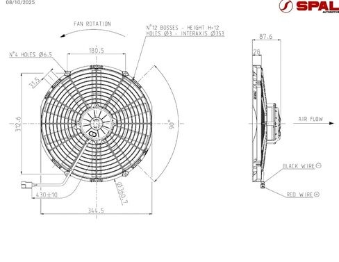 SPAL Fan - 30102104 13" Puller Straight Blades 12 Volt High-Performance Long Life 1331 cfm VA13-AP70/LL-35A 12V IP68 Waterproof Brushed Fan for Cooling Radiators, Hot Rods, Oil Coolers etc. in Saudi Arabia