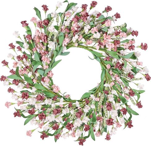 Wreaths for Front Door, 24 Inch Spring/Summer Front Door Wreath, Colorful Paper Flower Wreath for All Seasons for Indoor Home Wall Window Office Wedding Farmhouse Decor (Light Pink) in Saudi Arabia