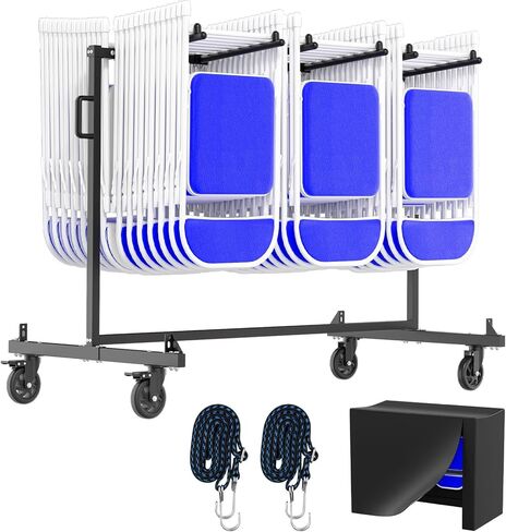 عربة كرسي قابلة للطي من DWALE، تحمل 42 كرسيًا قابلًا للطي أو 12 طاولة، وعربة تخزين شديدة التحمل، سعة وزن 500 رطل، تتضمن غطاء مطر وعجلات قفل مطاطية 360 درجة in Kuwait