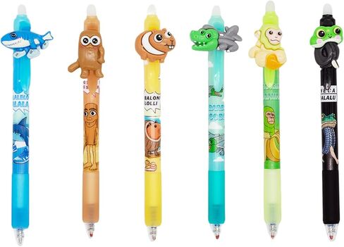 6PCS Italian Brainrot Erasable Pens, Cute Animal Ball Point Pens 0.5mm Blue Party Favors for Kids, Back to School Supplies Fun Stationary Pen Gifts for Birthday in Kuwait