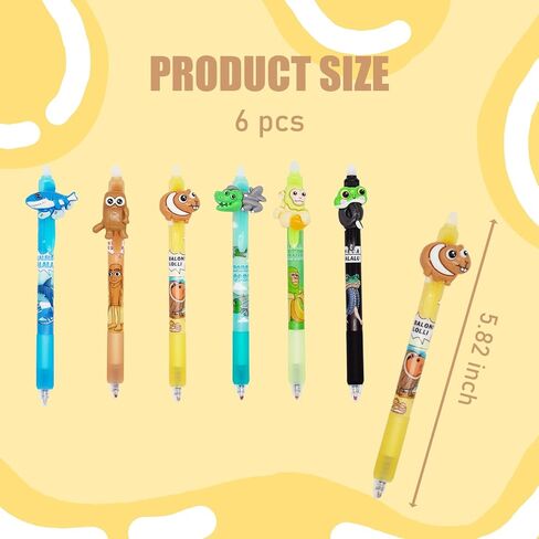 6PCS Italian Brainrot Erasable Pens, Cute Animal Ball Point Pens 0.5mm Blue Party Favors for Kids, Back to School Supplies Fun Stationary Pen Gifts for Birthday in Kuwait