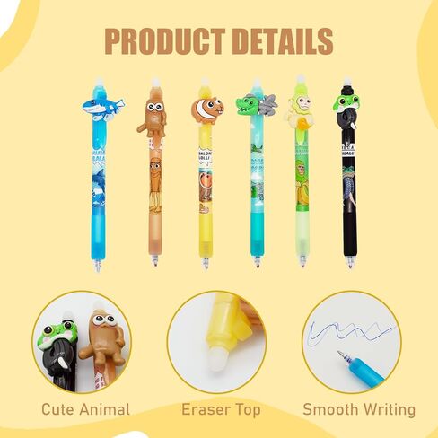 6PCS Italian Brainrot Erasable Pens, Cute Animal Ball Point Pens 0.5mm Blue Party Favors for Kids, Back to School Supplies Fun Stationary Pen Gifts for Birthday in Kuwait