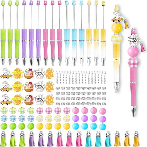 Teacher Beadable Pens Craft - 15 Set Teacher Day Appreciation Gift, DIY Thank You Teach Beaded Pen Making Kit with Beads Bulk, Make Your Own Wood Beading Ballpoint for Student Classroom Party in Saudi Arabia