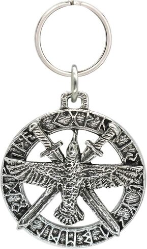 Raven W/Swords In Runes Keychain، Pewter، G018KC، 1 3/4"، 100٪ مصنوع يدويًا في الولايات المتحدة الأمريكية، سلسلة مفاتيح Raven، سلسلة مفاتيح Raven Runes، حلقة مفاتيح، سلسلة مفاتيح، قوطي، فايكنغ، العصور الوسطى، سلتيك، هدية، أكثر من 150 تصميمًا. in Saudi Arabia