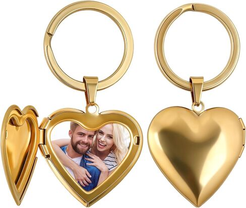 2PCS Gold Heart Locket Keychain for Women, Stainless Steel Heart-Shaped Locket Key Chain That Hold Pictures for Mother's Day Girlfriend Birthday Gifts in Saudi Arabia
