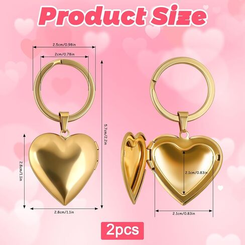 2PCS Gold Heart Locket Keychain for Women, Stainless Steel Heart-Shaped Locket Key Chain That Hold Pictures for Mother's Day Girlfriend Birthday Gifts in Saudi Arabia