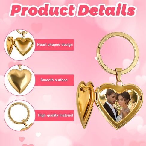 2PCS Gold Heart Locket Keychain for Women, Stainless Steel Heart-Shaped Locket Key Chain That Hold Pictures for Mother's Day Girlfriend Birthday Gifts in Saudi Arabia