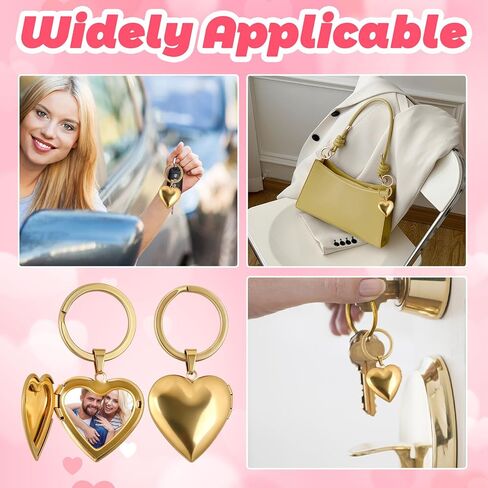 2PCS Gold Heart Locket Keychain for Women, Stainless Steel Heart-Shaped Locket Key Chain That Hold Pictures for Mother's Day Girlfriend Birthday Gifts in Saudi Arabia