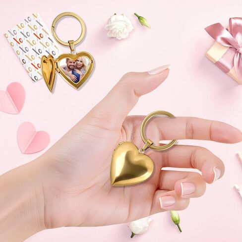 2PCS Gold Heart Locket Keychain for Women, Stainless Steel Heart-Shaped Locket Key Chain That Hold Pictures for Mother's Day Girlfriend Birthday Gifts in Saudi Arabia
