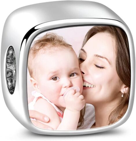 GNOCE Custom Charm Bead Sterling Silver Mom-Love Bond Personalized Photo Charm with Holding Hands fit Bracelet Necklace Gift for Women in Saudi Arabia