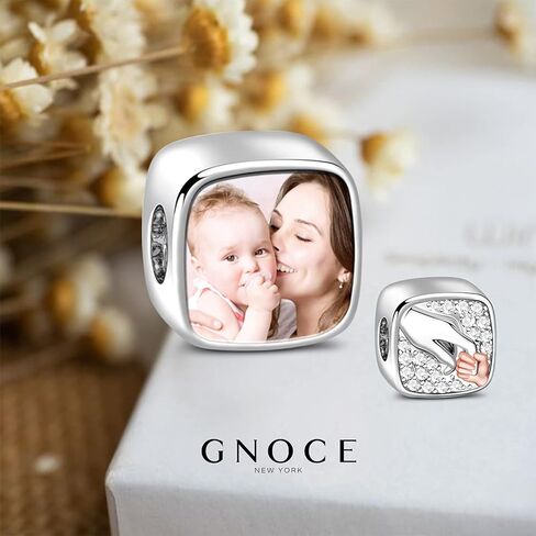 GNOCE Custom Charm Bead Sterling Silver Mom-Love Bond Personalized Photo Charm with Holding Hands fit Bracelet Necklace Gift for Women in Saudi Arabia