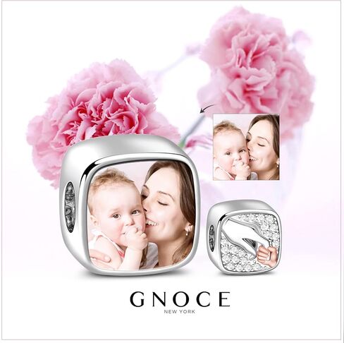 GNOCE Custom Charm Bead Sterling Silver Mom-Love Bond Personalized Photo Charm with Holding Hands fit Bracelet Necklace Gift for Women in Saudi Arabia