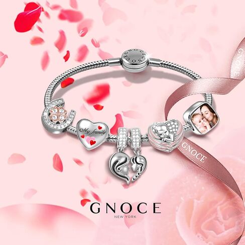 GNOCE Custom Charm Bead Sterling Silver Mom-Love Bond Personalized Photo Charm with Holding Hands fit Bracelet Necklace Gift for Women in Saudi Arabia
