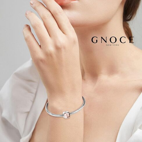 GNOCE Custom Charm Bead Sterling Silver Mom-Love Bond Personalized Photo Charm with Holding Hands fit Bracelet Necklace Gift for Women in Saudi Arabia