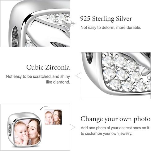 GNOCE Custom Charm Bead Sterling Silver Mom-Love Bond Personalized Photo Charm with Holding Hands fit Bracelet Necklace Gift for Women in Saudi Arabia