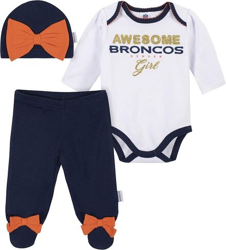 Gerber NFL Baby Girls' 3Pc Bodysuit, Footed Pant, & Cap Set, Miami Dolphins, 0-3 Months in Saudi Arabia