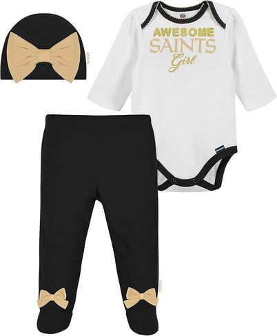 Gerber NFL Baby Girls' 3Pc Bodysuit, Footed Pant, & Cap Set, Miami Dolphins, 0-3 Months in Saudi Arabia