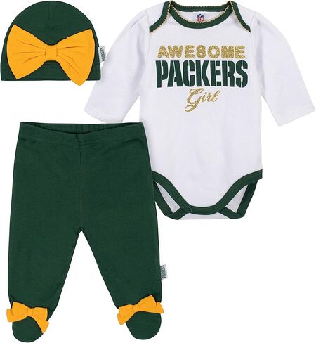 Gerber NFL Baby Girls' 3Pc Bodysuit, Footed Pant, & Cap Set, Miami Dolphins, 0-3 Months in Saudi Arabia
