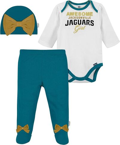 Gerber NFL Baby Girls' 3Pc Bodysuit, Footed Pant, & Cap Set, Miami Dolphins, 0-3 Months in Saudi Arabia