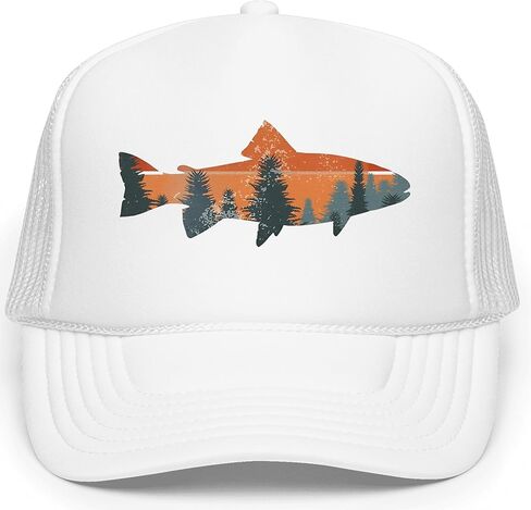 Trout Fishing Sunset Trucker Hat for Men & Women Classic 5 Panel Foam Front Mesh Snapback in Saudi Arabia