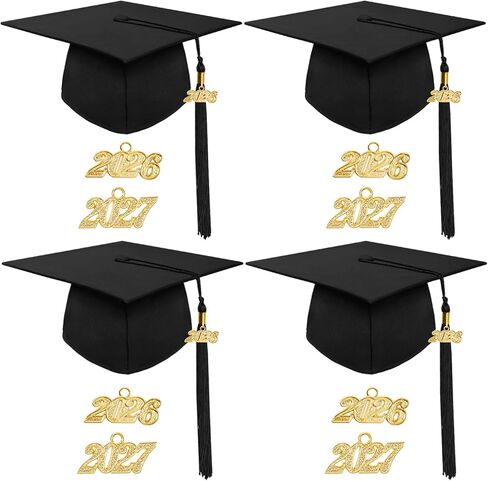 4PCS Unisex Matte Graduation Cap with Gold 2026/2027 Year Tassel Charm Graduation Hat for Adults Bachelor Master in Saudi Arabia