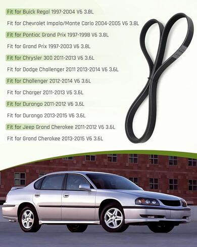حزام سير السربنتين للمحرك 1060663 مناسب لسيارات جيب دودج بويك شيفروليه كرايسلر بونتياك مناسب لشاحن جراند شيروكي دورانجو تشالنجر ريجال إمبالا مونتي، 66.33 بوصة in Kuwait