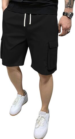 Men's Summer Thin Drawstring Cargo Shorts Loose Fit Fashionable Casual Vacation Wear Outdoor Pocketed Sports Pants Gym in Saudi Arabia